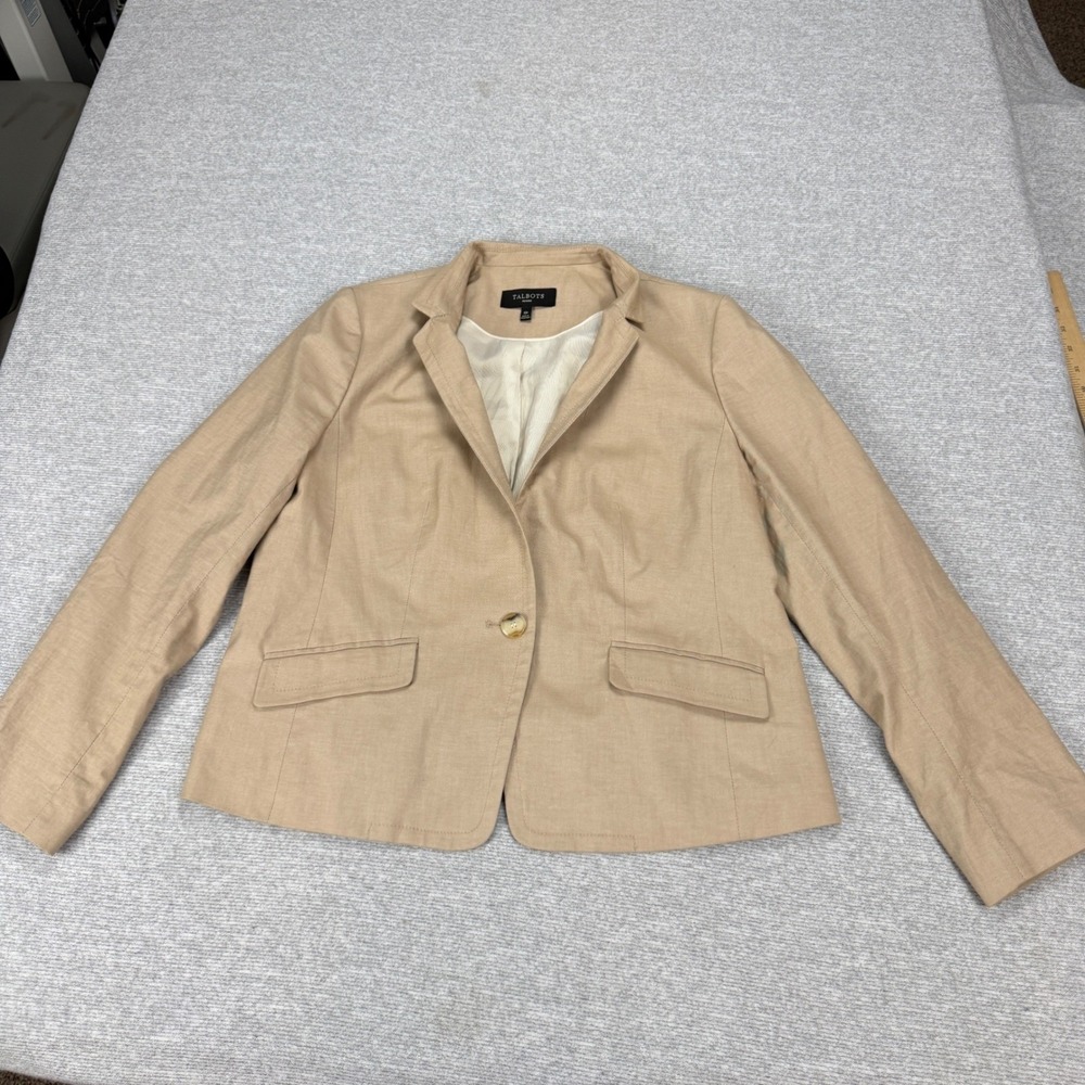 Talbots Petites Blazer Jacket Tan Khaki Cotton Blend 12P Single Button PH95 - Picture 13 of 14